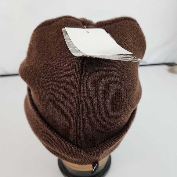 Sedgwick & Cedar Mens Beanie Hat Brown Brim Knit Logo Fitted Winter One Size New - Picture 5 of 6